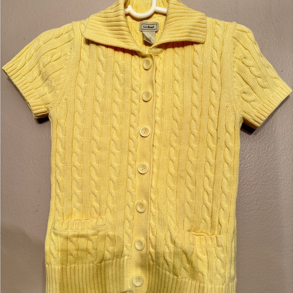 L.L. Bean Women's Short Sleeve Yellow Cardigan Size Small
